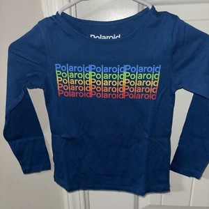 POLAROID Shirt Kids X-Large 14-16 Blue Rainbow Camera Long Sleeve Girls - Picture 1 of 1