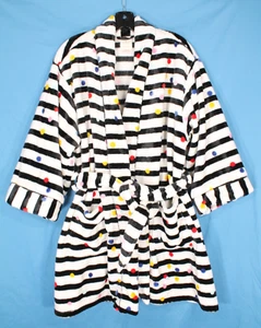 KATE SPADE Soft CHENILLE Black/Multi STRIPES & POLKA DOTS Lounge BATH ROBE L/XL - Picture 1 of 5