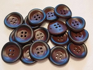 25mm x 6 Dark Brown Faux Leather 4 Hole Concave JACKET Sewing Craft  Buttons  - Picture 1 of 2
