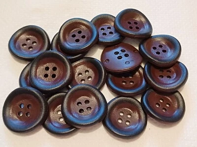 25mm x 6 Dark Brown Faux Leather 4 Hole Concave JACKET Sewing Craft  Buttons  - Image 1 of 2