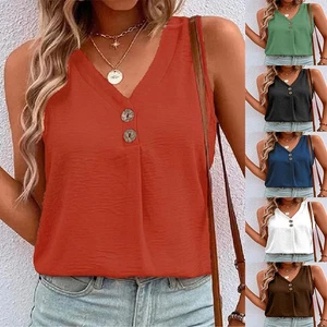Camiseta informal chaleco damas vacaciones mujeres algodón lino camiseta sin mangas verano - Imagen 1 de 12