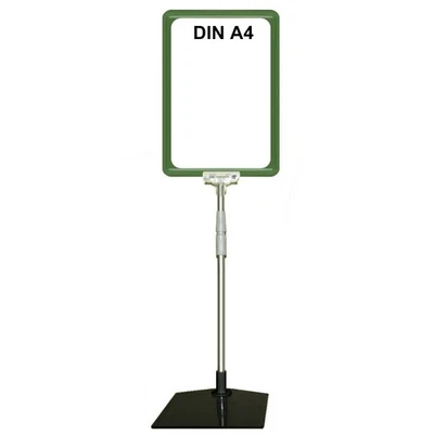 GEBAR VP334= Plakatständer DIN A4 Rahmen grün Stahlfuß ALU Teleskoprohr Plakat Werbung