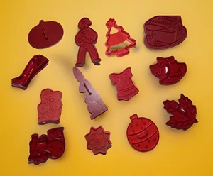 Vintage Red Cookie Cutters Clear and Opaque Christmas Holiday Baking Lot Of 13 - Picture 1 of 9