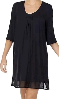 Donna Karan Sleepwear Shirt Dress Large Black Knee Length Modal Knit Pockets NWT - Image 1 of 4