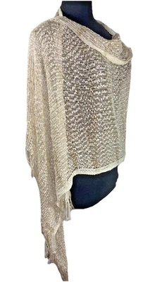 Womens Boho Glitter Gold Metallic Fringe Shawl Wrap 80" Holiday Special Occasion - Image 1 of 4