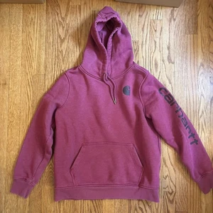 Sudadera con Capucha Carhartt Para Mujer Grande Rojo Remolacha Pullover Spellout Sudadera Calce Relajado - Imagen 1 de 6
