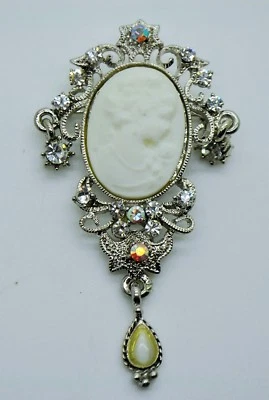 Cameo Victorian clear & ab Crystal color party wedding Pin Brooch jewelry YD68 - Image 1 of 3