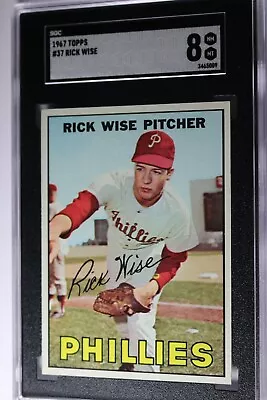 1967 Topps baseball card RICK WISE #37 graded SGC 8 NM-MT (HIGH END CARD) - Image 1 of 2