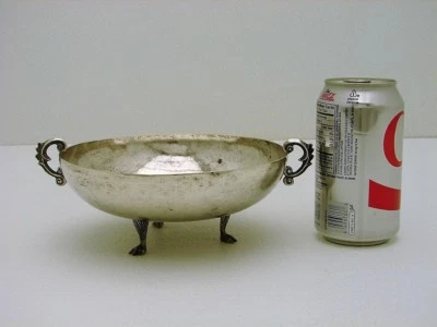 Artes y Manualidades Cuenco de Plata Colonial Español Tres Pies de Dragón Manijas Foto 1 de 4