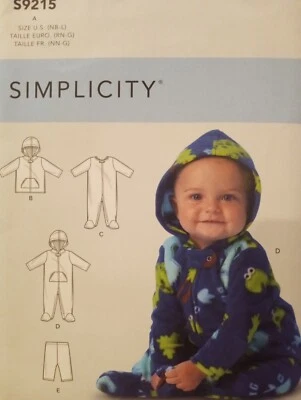 Infant Baby Fleece Footed Romper Pants Jacket Sewing Pattern Simplicity S9215 - Image 1 of 2