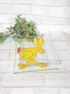 Art Glass Fused Glass Square Dish Plate Decor Bunny Rabbit Easter 8” Crackle  - Picture 1 of 9