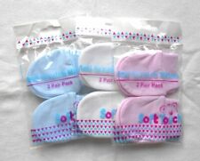 Baby Anti Scratch mittens, 100% Cotton, Pack of 2 pairs, Pink, White, Blue
