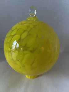 Glass Orb Sphere Ball Yellow Sun Catcher Hand-blown Friendship Ornament 5.5” - Picture 1 of 10