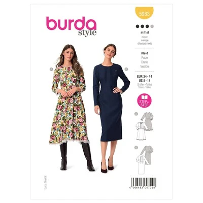 Burda 5983 Robes Femmes Patron De Couture Tailles 8 - 18 Compétence : Moyenne - Photo 1/4