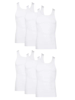 Men'S Tank Top Undershirt Pack in White, Ribbed Moisture-Wicking Cotton, 6-Pack - Image 1 of 4