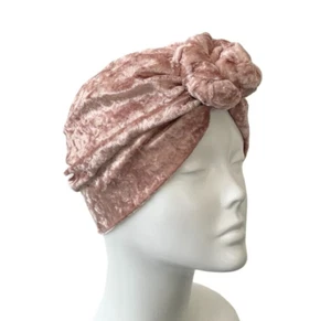 Pink Stretchy Velvet Vintage Style Turban Hat Wrap for Women Hair Loss - Picture 1 of 11