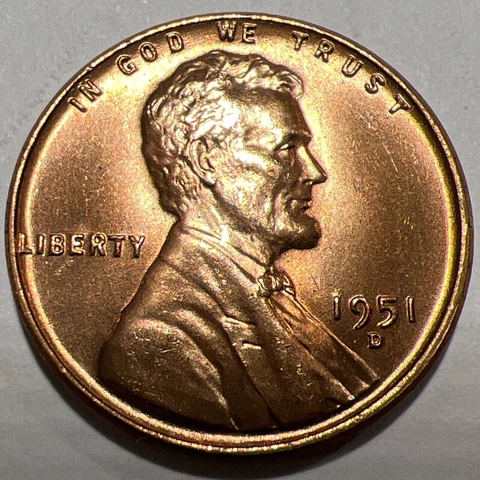 RED BU 1951-D LINCOLN WHEAT CENT / PENNY Denver Mint USA 1c - Actual Photos A23 Cover