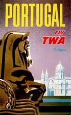 Original Vintage Travel Poster Fly TWA Portugal by David Klein c1958 Lisbon MCM