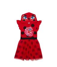 NWT Girls 10-12 LARGE Disney Miraculous Girl  Glitter Tutu Dress w/ Hood Ladybug