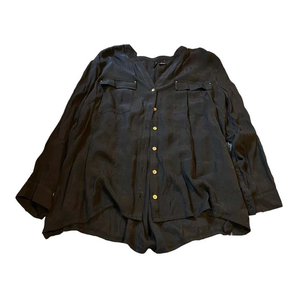 Blusa Top New Directions Para Mujer 3x Abotonada Negra Sólida Manga Larga Camisa Foto 1 de 4