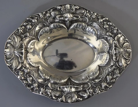 Pair GORHAM STERLING POPPY NUT DISHES BOWLS~ART NOUVEAU SILVER c1900 Antique Cover