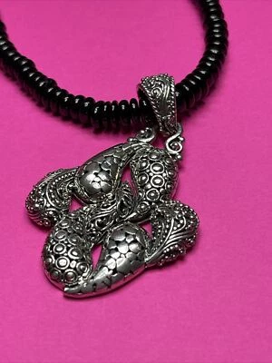 "Colgante de eslabones Sarda Artesano de Bali Paisley con espinela negra 20"" con cuentas" Foto 1 de 4