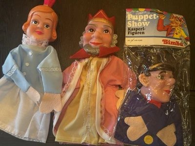 JOB LOT OF 3 VINTAGE RUBBER HEADED HAND PUPPETS One NEW Kasperlfiguren - image 1 of 4