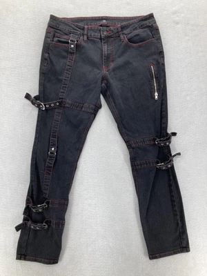 Pantalones de mezclilla Hot Topic Stinger para hombre 36x32 negro rojo costura gótico punk correa bondage Foto 1 de 4