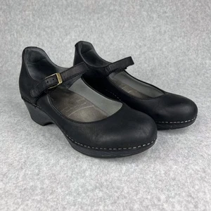 Dansko Marla Black Burnished Leather Mary Jane Heeled Shoes Women's Size 38 - Picture 1 of 11