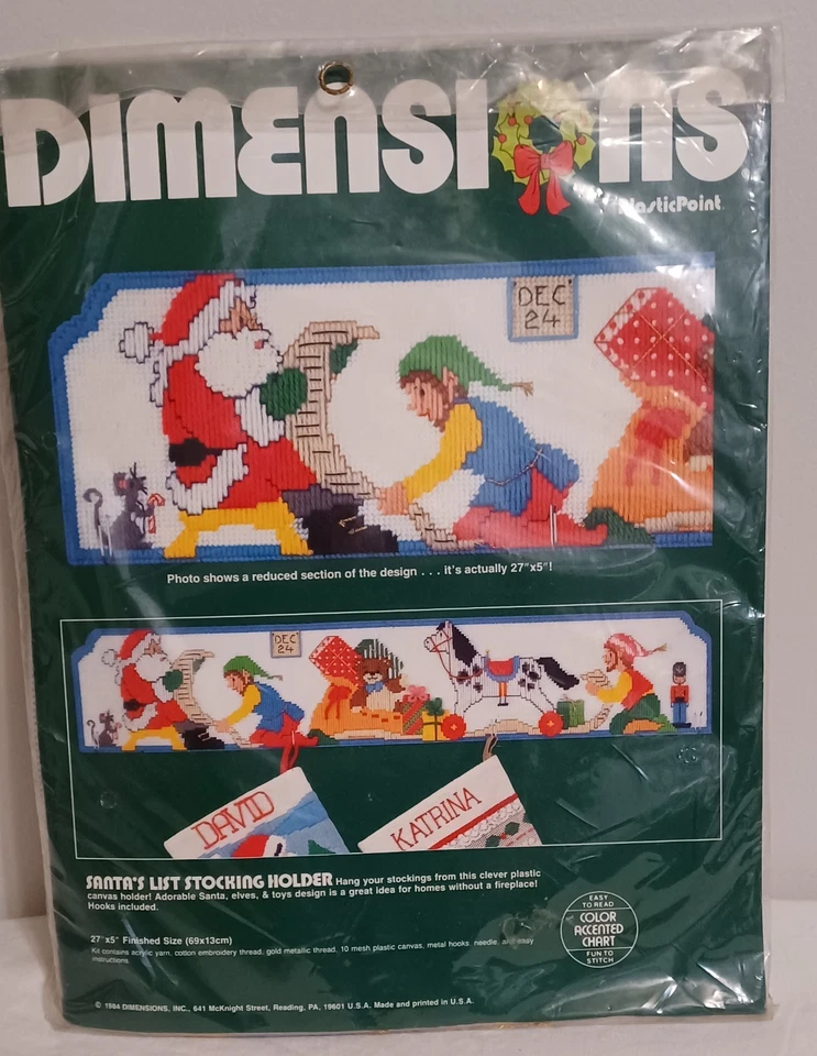Vintage Dimensions Needlepoint Santa’s List Stocking Holder 1984 #9049 Christmas