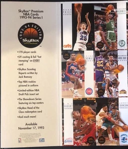 1993-94 Skybox Promo Beispiel Basketball Karte ungeschnitten 6 Karten Blatt - Bild 1 von 2