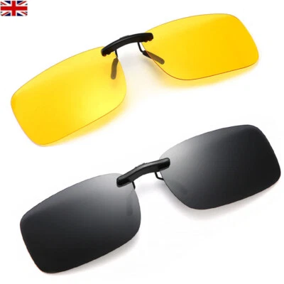 Night Vision Glasses Lens Clip On Driving Sunglasses Anti Glare Yellow Black UK - Image 1 of 4