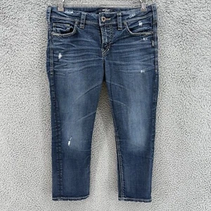 Jeans Argento Elyse Capri Donna 26 Blu Invecchiato Ricamato Tasca Elasticizzato - Foto 1 di 9