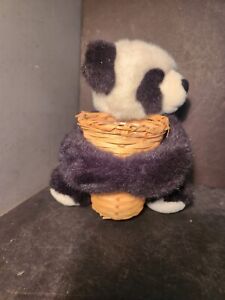 Panda Stuffed Animal Bear Holding Basket with Red Ribbon on the Neck