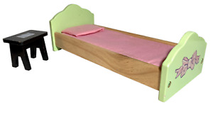 KidKraft Dollhouse Wood Furniture Green Pink Bedroom Bed Black Music Side Table