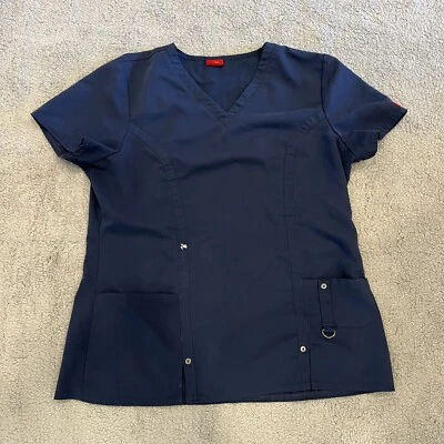 Camisa Médica Dickies Mujer Pequeña Top Azul Manga Corta Cuello en V Duradera Enfermera Foto 1 de 4