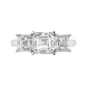 4Ct Emerald Cut VVS1 Zirconia Diamond 3 Stone Promise Ring, 14K White Gold - Picture 1 of 5