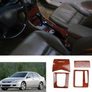 For Honda Accord LX 03 04 05-07 Red Wood Grain Center Console Gear Box Panel 5Pc - Picture 1 of 12