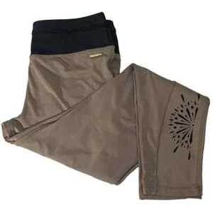 CATHERINE MALANDRINO Coffee Tan Brown Laser Cut Design Active Legging Size Large - Picture 1 of 7