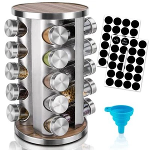 Rotating Spice Rack Organizer with 20 Jars Revolving Stainless Steel Rack - Picture 1 of 6