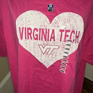 Hanes VIRGINIA TECH HOKIES Breast Cancer Pink HEART LOVE T Shirt NWT Sz L ❤️tb70