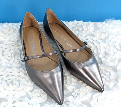 Stuart Weitzman Emilia Mary Jane Flat Silver Met. Sz. 10B NWOT or Box Orig. $395 - Image 1 of 4