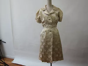 De colección Herbert Sondheim Vestido Mangas Cortas Dorado Metálico Floral Falda Completa 6 - Imagen 1 de 1