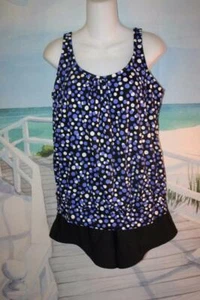 26W BLOUSON BOTTOM BAND TANKINI TOP PURPLE DOTS HIDE BELLY BLACK SWIM SHORTS 26 - Picture 1 of 8