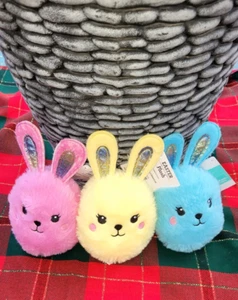 3 Pack! 8” Easter Round Bunny Plushies Pink Yellow Blue Celebration For Kids - Picture 1 of 11