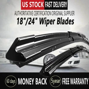 24"+18" Windshield Wiper Blades J-Hook OEM Quality Bracketless Universal US - Picture 1 of 11