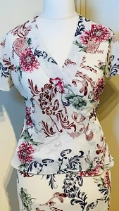 Wallis Size 12 Ladies White Floral Bohemian Summer Wrap Blouse & Midi Skirt Set - Picture 1 of 21