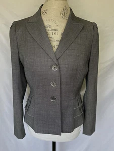 Tahari Blazer Womens Sz 10P Gray Career Classic Pleated Ruffle Waist EC +🎁 - Picture 1 of 13