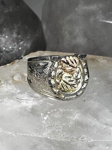 Horseshoe ring Black Hills Gold size 7.50 good luck band sterling silver women g - Picture 1 of 15