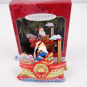 Vintage 1998 Hallmark Cruising Into Christmas Santa Tin Steamboat Ornament - Picture 1 of 9